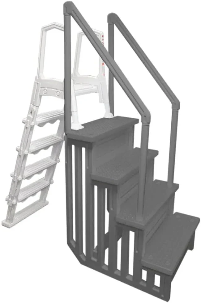 Select Anti-Slip in-Pool Steps | Gray | for Above Ground Swimming Pools | Can Mount to Decks 48" to 54" H | Safety Stairs Capacity Up to 300 lbs