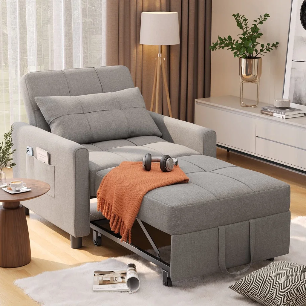 Convertible Sleeper Chair, Aiho 3-in-1 Convertible Sofa Bed Recliner Chair with Pull Out Couch - Dark Gray - Image 39