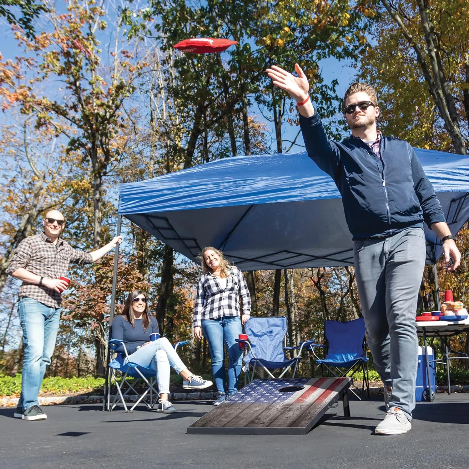 Wild Sports 2'x3' Cornhole Outdoor Game Set, USA Flag or Natural Wood Options with Carry Bag Included - Image 5