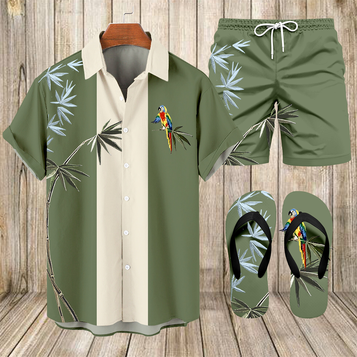 Men's Hawaii Vacations Print Shirt Three-Piece Set 053