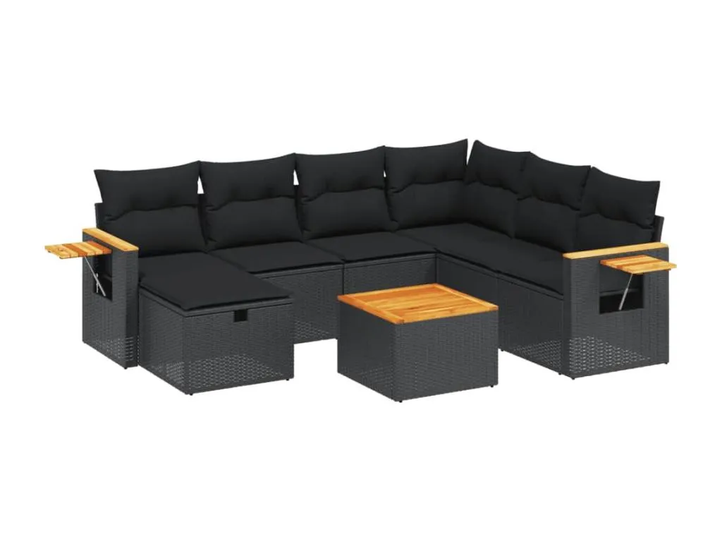 Set de sofás de jardín 8 piezas y cojines ratán sintético negro DRJU87551
