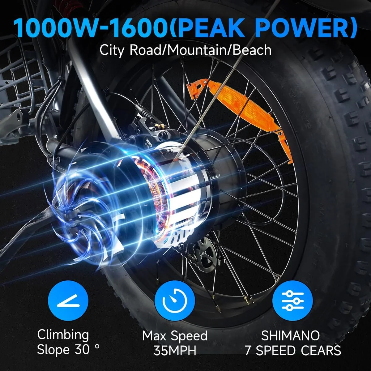 Electric Bike for Adults with 1500W Peak Motor,Max 35MPH & 56Mile-Moped ebikes with 18.9AH Battery,20" Fat Tire Commuting Off Road Mountain Ebike-Max 550LBS,UL2849 Certified - Image 2