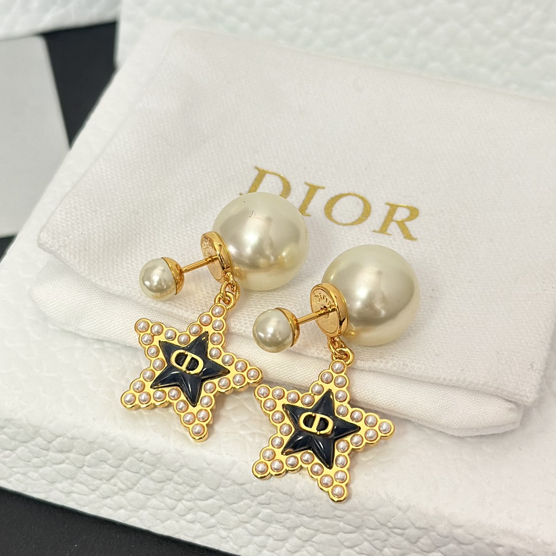 Dior Black Star Pearl Earrings - Original Replica Club