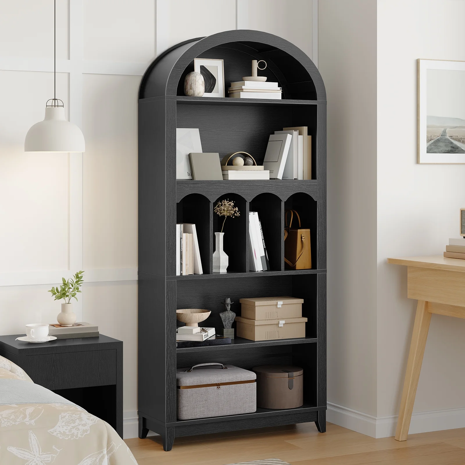 HOOBRO Arched Bookshelf, 70.9" Tall Arch Bookcase with Storage, 5-Tier Farmhouse Book Shelf, Modern Arched Cabinet, Wooden Bookshelf with Open Display Shelves for Living Room, Office, Black BK53SJ01 - Image 5