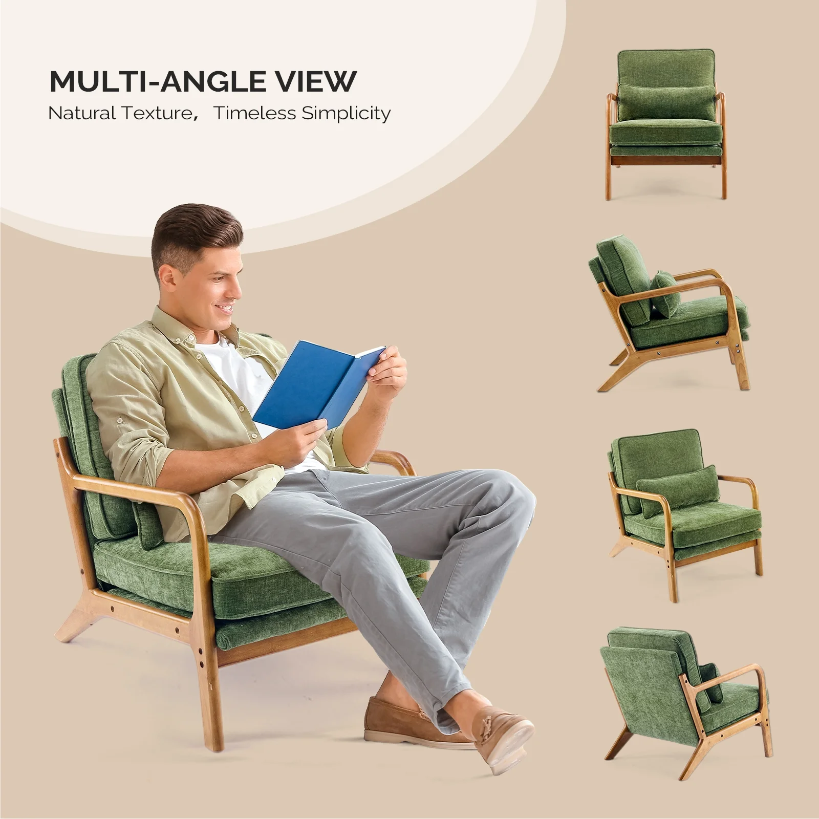Ktaxon Accent Chair Corduroy Upholstered Armchair, Reading Club Chair with Pillow and Solid Wood Frame for Living Room Bedroom Furniture Off White - Image 101