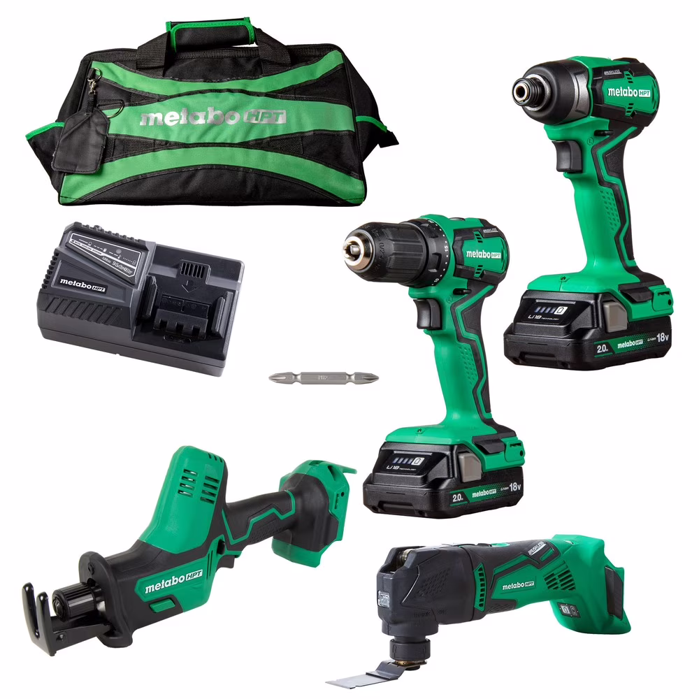 Metabo HPT KC18DDX4SM 18V Multivolt Brushless Lithium - Ion Cordless 4 - Tool Sub - Compact Combo Kit with 2 Batteries (2 Ah)
