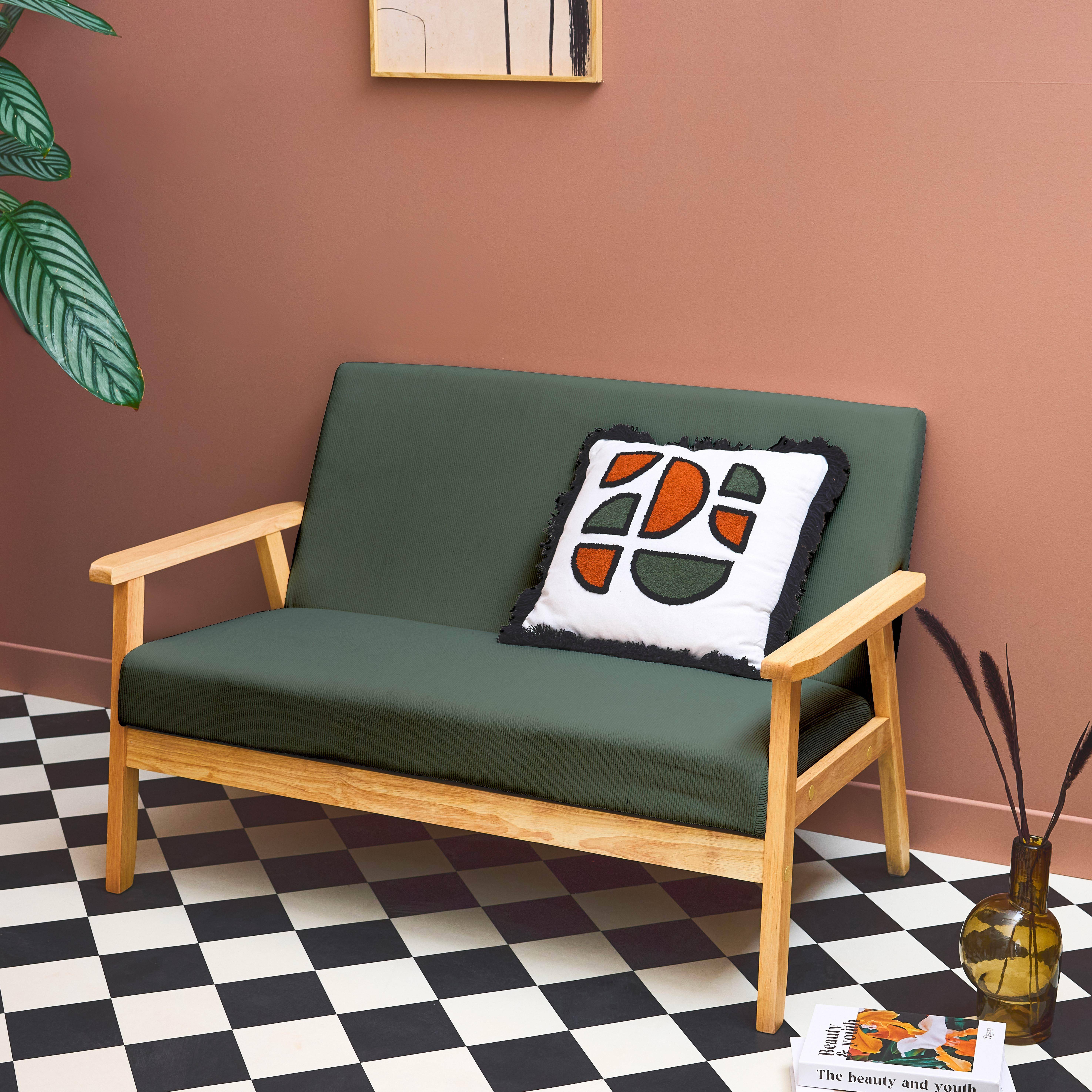 Isak pana - Sofá-banco de pana con patas de madera,  2 plazas
