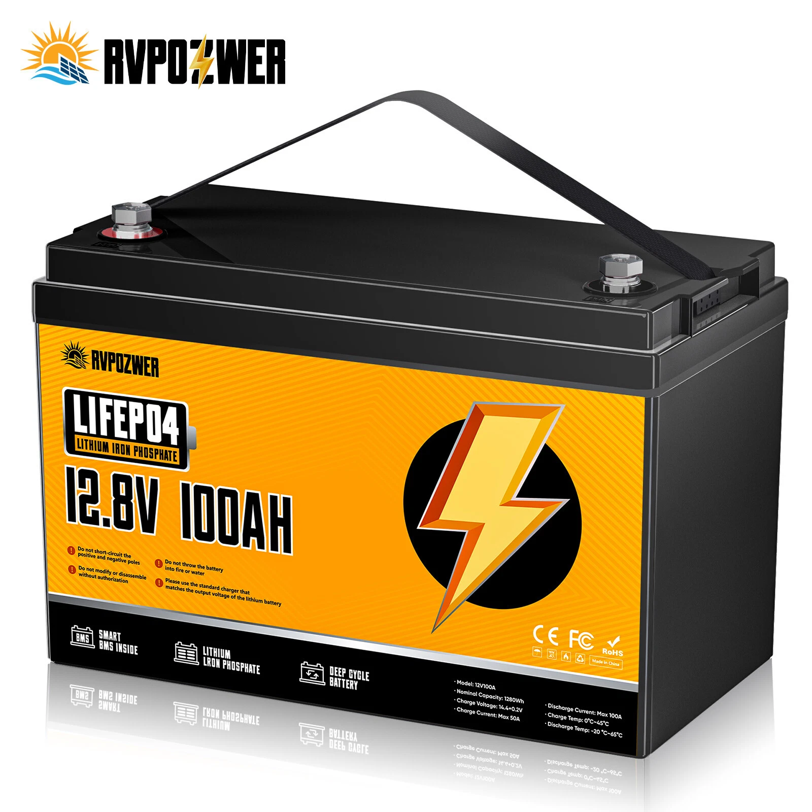 12V 100ah LiFePO4 Battery with 100A BMS, 15000+ Deep Cycles, Lithium Battery for RV Home Marine Off - Grid