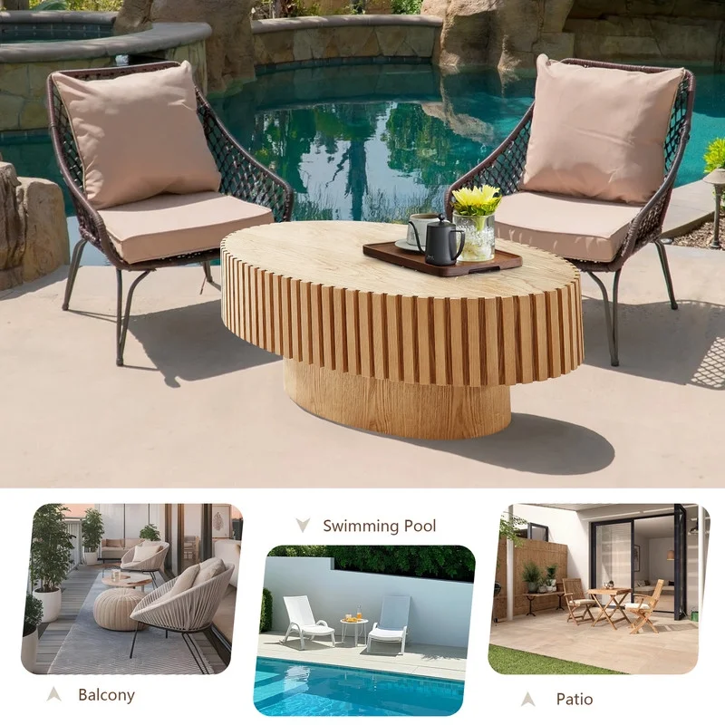 FFH 43.7 inch Oval Coffee Table for Living Room,Handcraft Rustic Corner Coffee Table Nature Wood Relief Sturdy Pedestal for Apartmen,Side Table Centre Table,Nature Wood - Image 50