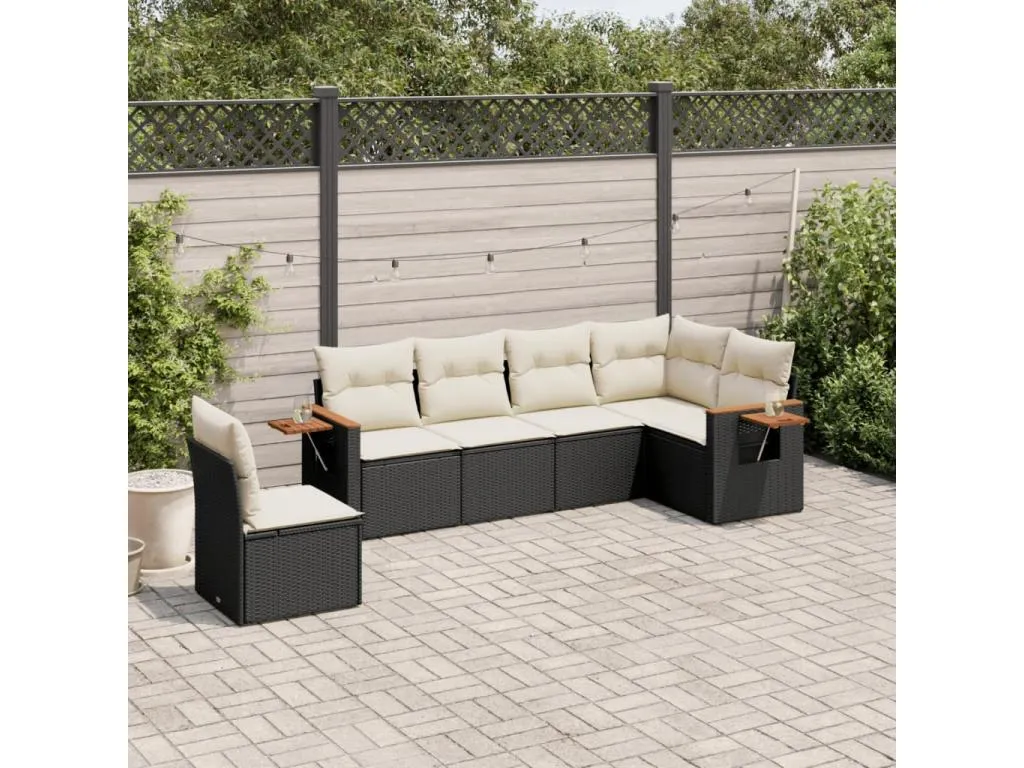 Set de sofás de jardín 6 piezas y cojines ratán sintético negro 26903PDLT