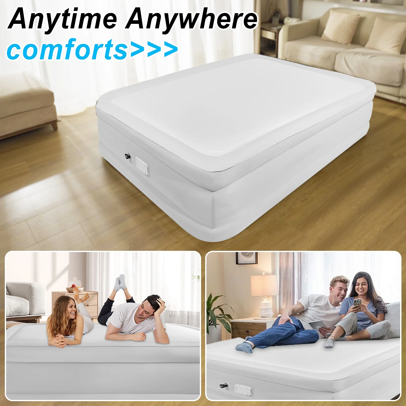 Air Mattress Queen with Built in Pump,Blow Up Mattress with Fiber-Tech, Inflatable Camping Bed, 3-Min Self Inflating with Carrying Bag (18-White Grey) - Image 6