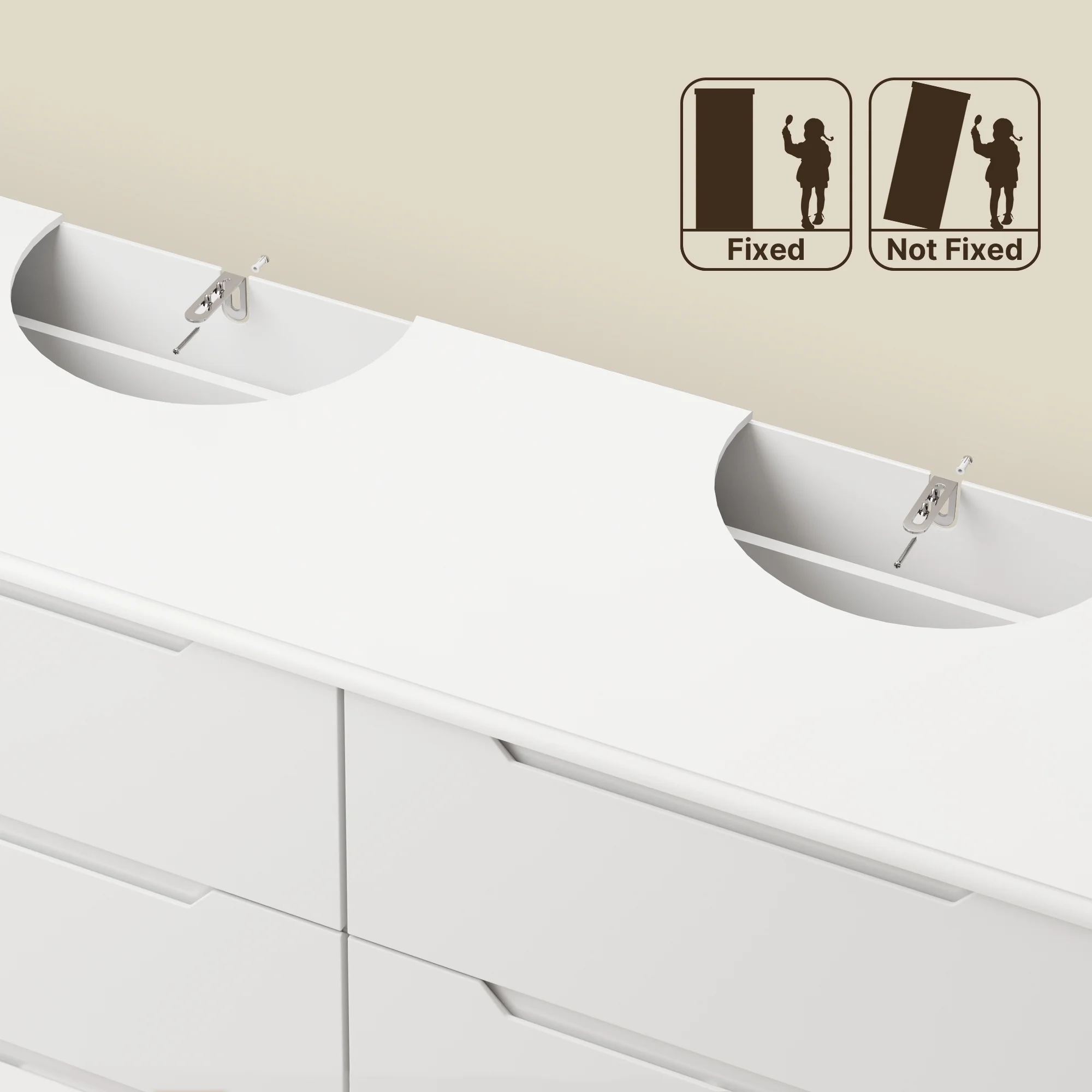 Dresser for Bedroom, Lofka 6 Drawer Double Dresser with Cutout Handles, Large Storage Capacity, Anti-Tip Safety, Modern Wood Chest of Drawers, Smooth Metal Rail, White - Image 3