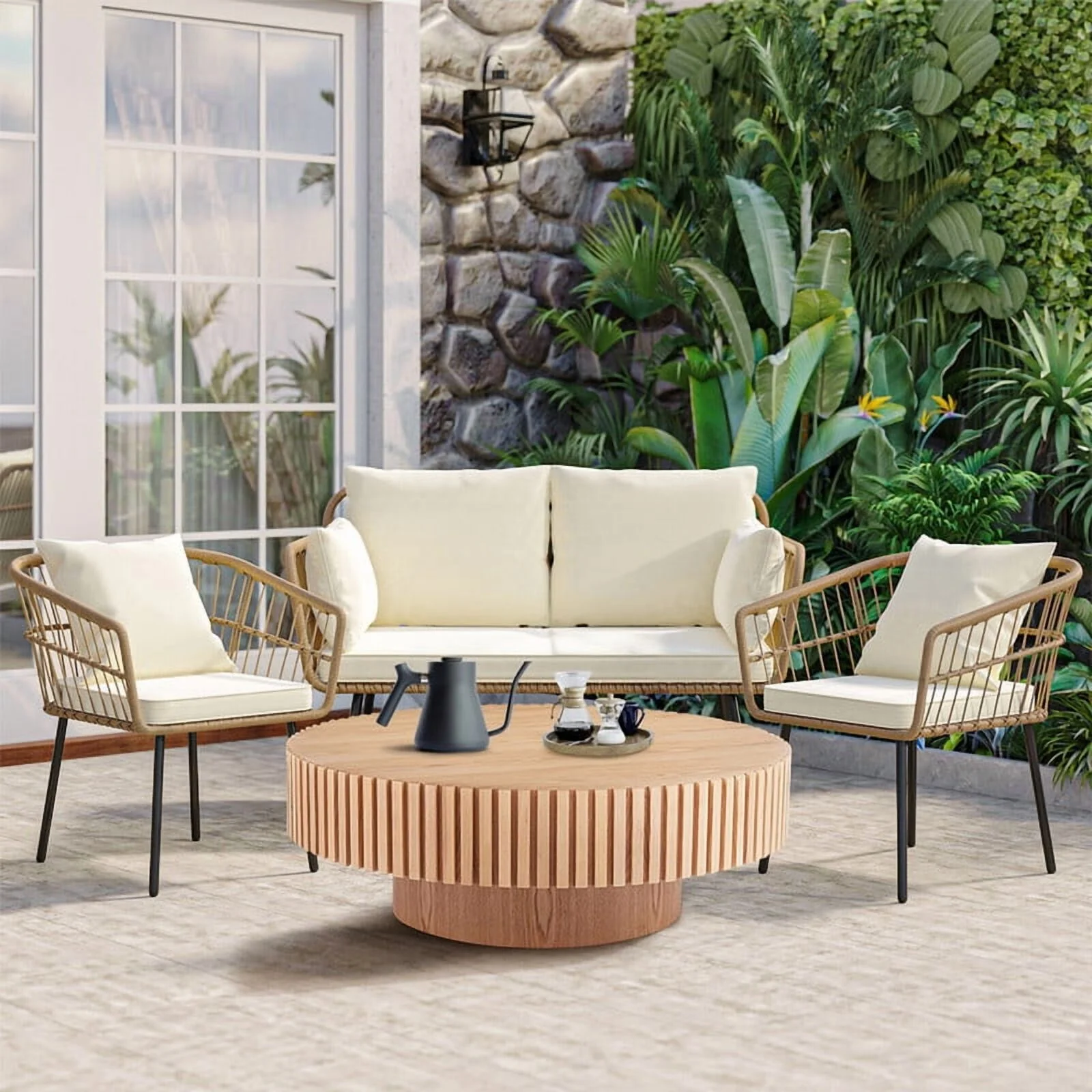 FFH 43.7 inch Oval Coffee Table for Living Room,Handcraft Rustic Corner Coffee Table Nature Wood Relief Sturdy Pedestal for Apartmen,Side Table Centre Table,Nature Wood - Image 43