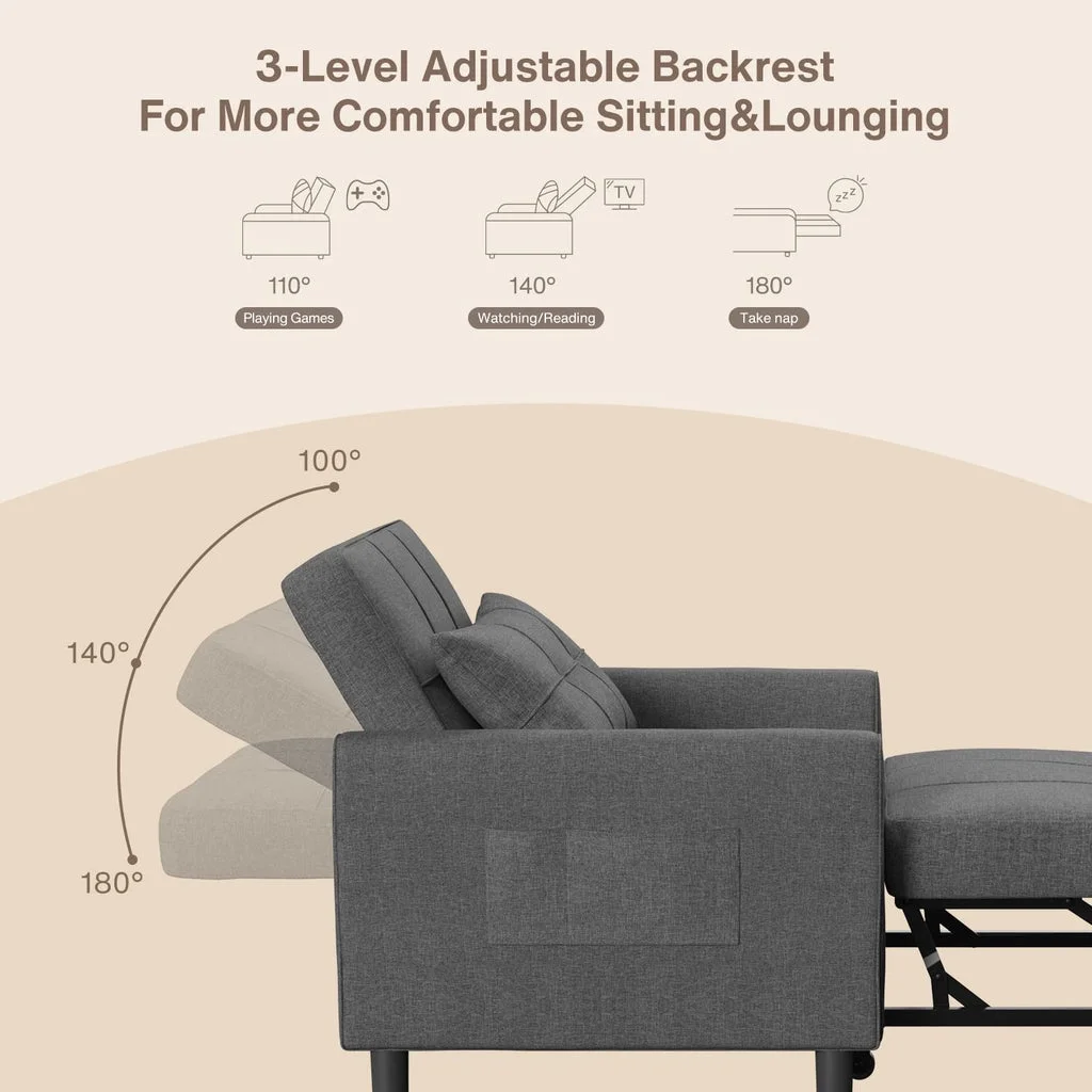 Convertible Sleeper Chair, Aiho 3-in-1 Convertible Sofa Bed Recliner Chair with Pull Out Couch - Dark Gray - Image 12