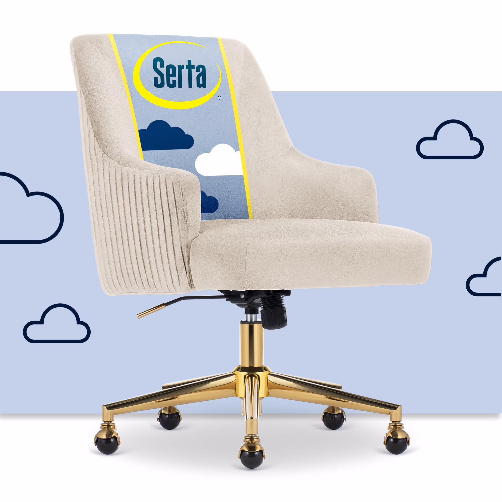 Serta Scarlett Modern Mid-Back Office Chair Velvet Fabric Gold Metal Base Pink - Image 3
