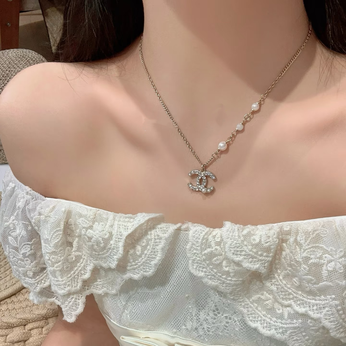 Chanel Pearl Paved CC Pendant Necklace - Original Replica Club