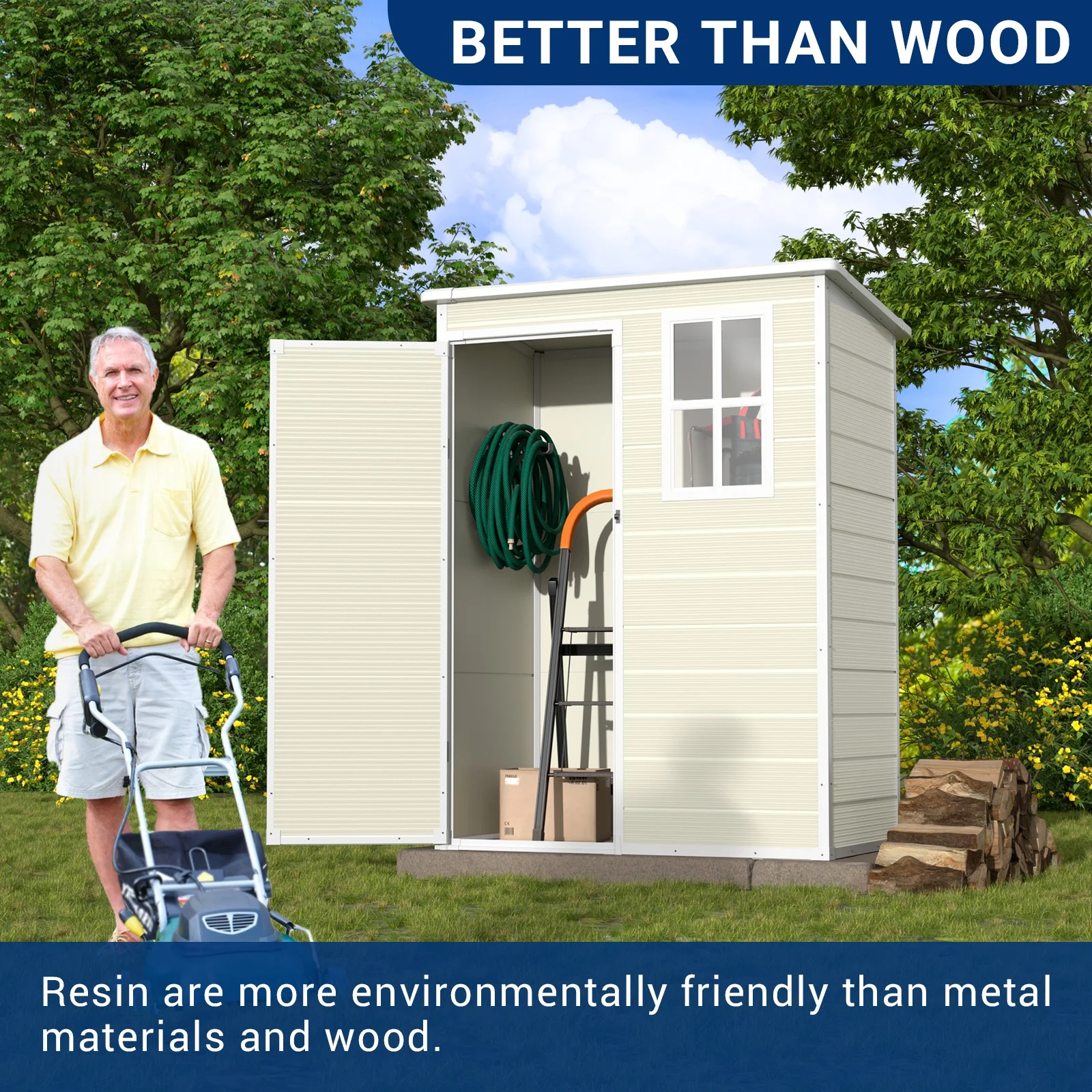 ELPOSUN Outdoor Storage Shed 6x4.5 ft, Resin Outside Sheds & Outdoor Storage Plastic for Trash Can, Bike, Lawnmower, Generator, Tool Shed with Lockable Door for Backyard, Lawn, Patio, Grey & White - Image 18
