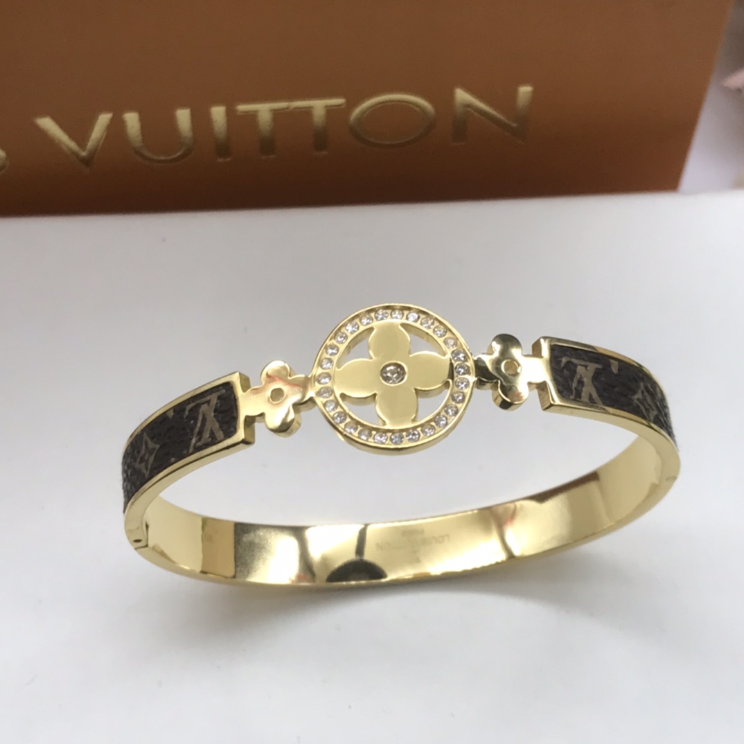 Louis Vuitton Diamond Hollow Sun Blossom Leather Bangle Bracelet - Original Replica Club