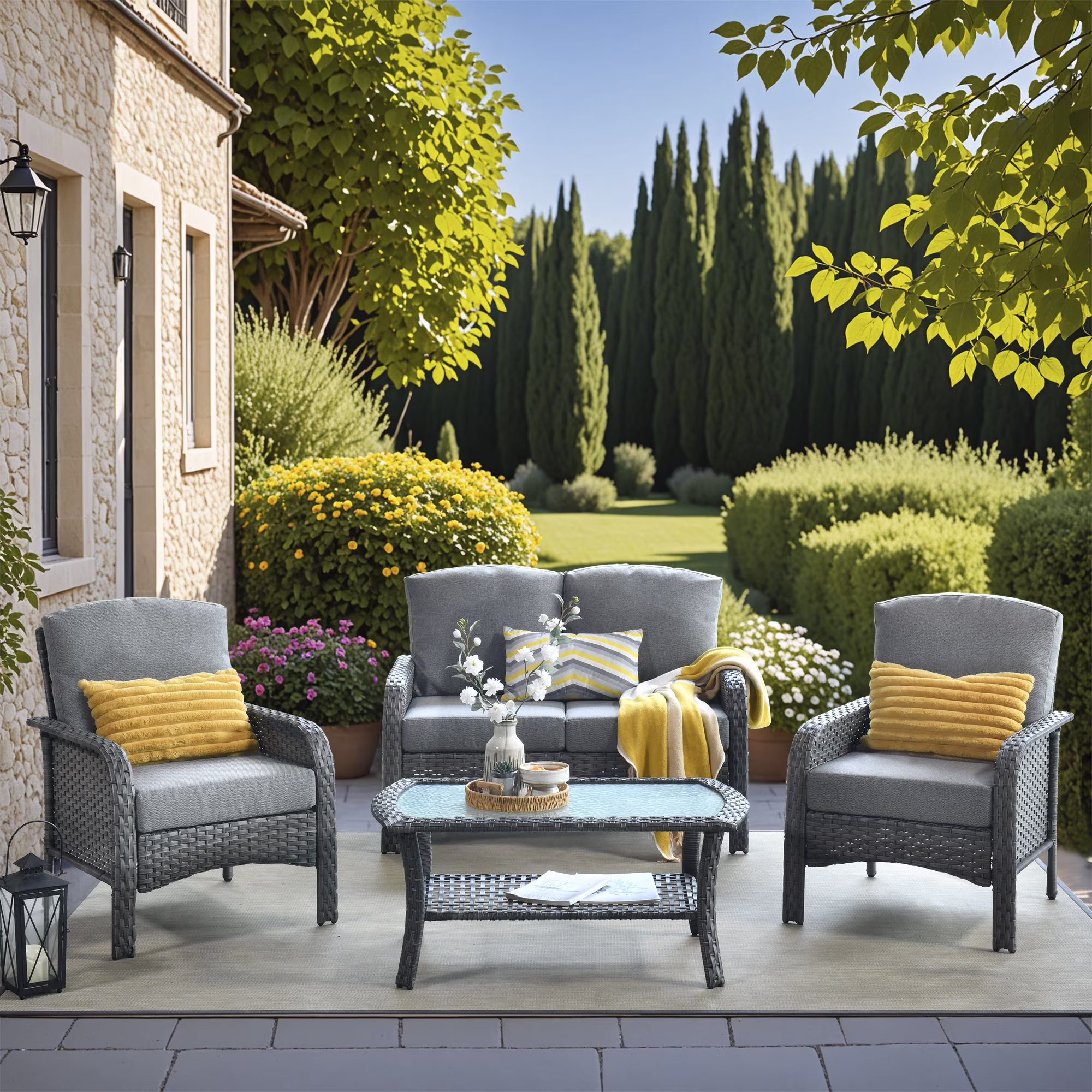 Vcatnet 4 Pieces Outdoor Patio Furniture All-weather Wicker Conversation Set with Coffee Table for Garden,Poolside,Gray - Image 5
