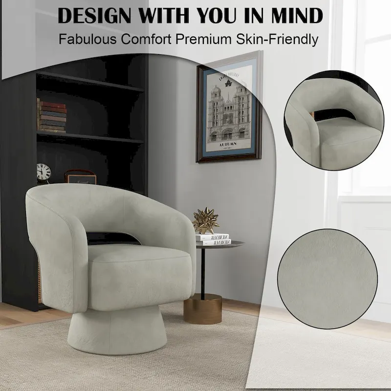 Modern Upholstered Armchair with 360-Degree Swivel Design