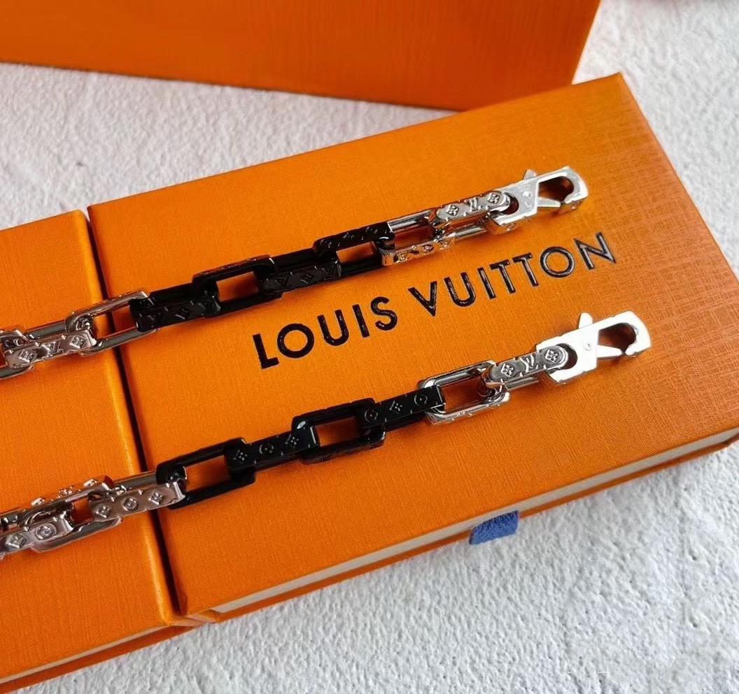 Louis Vuitton Black Silver Mixed Metal Color Monogram Bracelet Mens - Original Replica Club