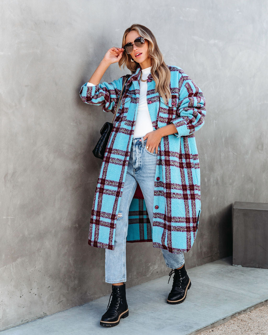 Always Amazing Pocketed Plaid Button Down Coat - SALE - Se7enfashion