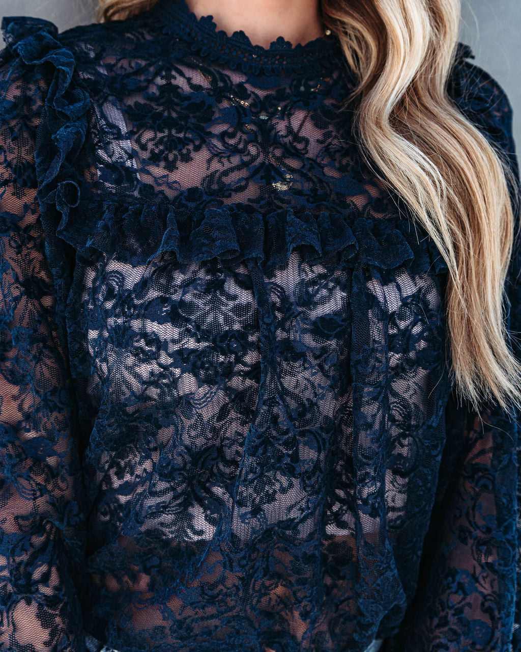 Rosa Velvet Lace Babydoll Top - Navy - Se7enfashion