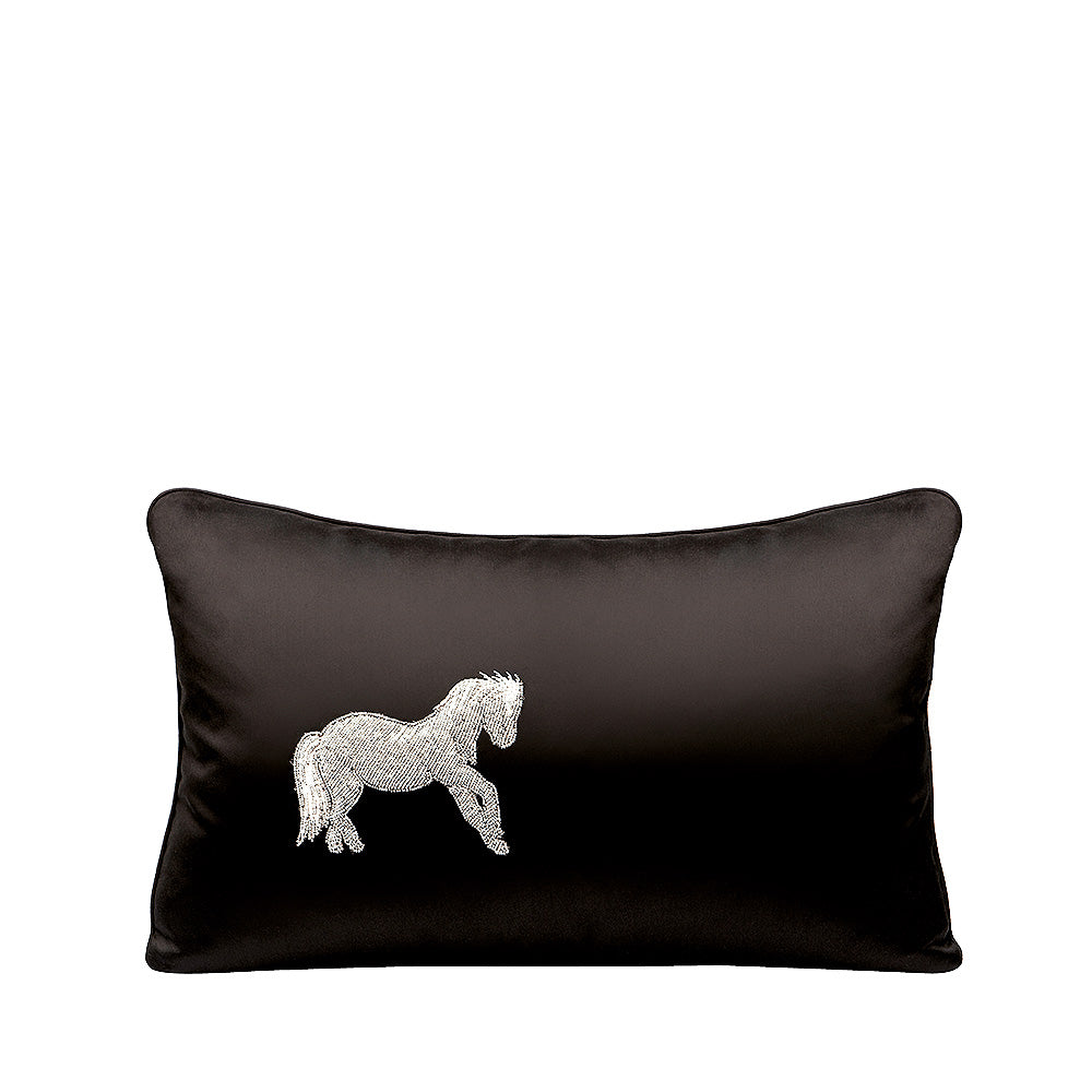 COUSSIN PERLÉ CHEVAL DEBOUT - SOIE NOIRE, PERLÉ, PETIT MODÈLE