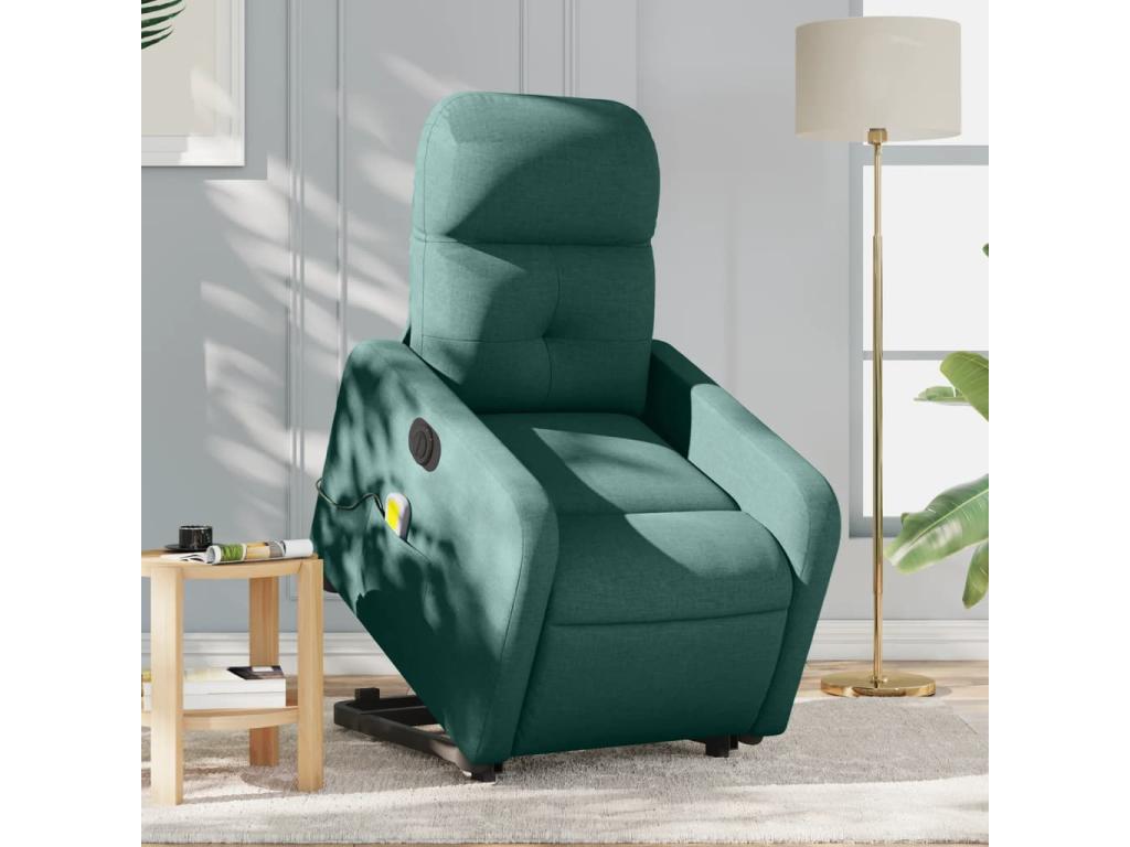 Sillón masaje eléctrico reclinable elevable tela verde oscuro