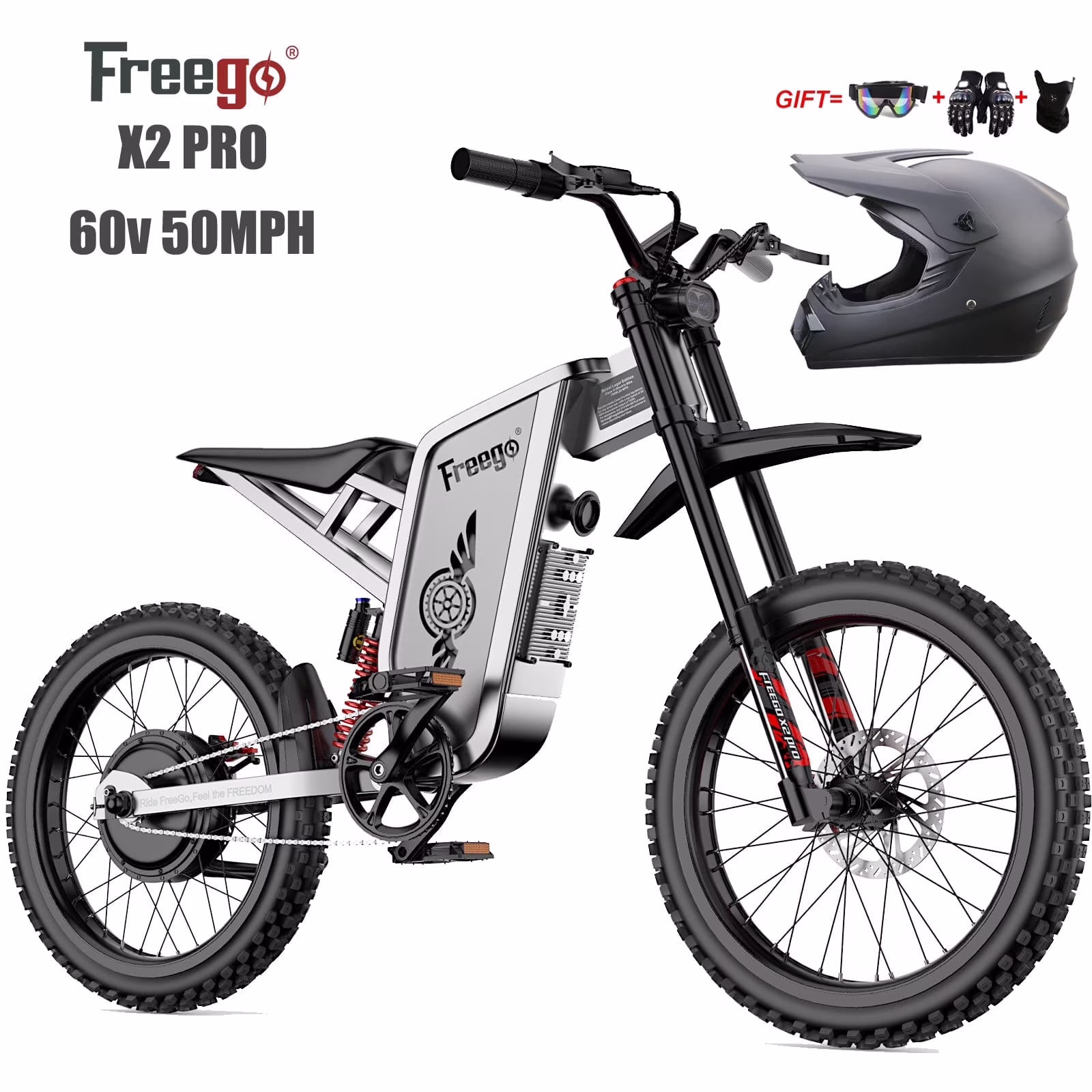 50MPH Electric Dirt Bicycle Freego X2 Pro,6000W(Peak)Motor Electric Motorcycle, Electric Bike for Adults, 60V30AH Battery, 19x2 Tire Full Suspension Hydraulic Brake Half Throttle UL2849 - Image 5