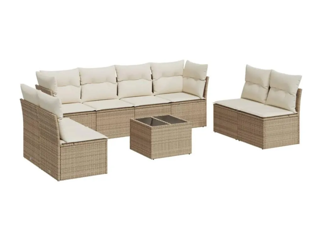 Set de sofás de jardín 9 pzas con cojines ratán elegante sintético beige hbwo49810
