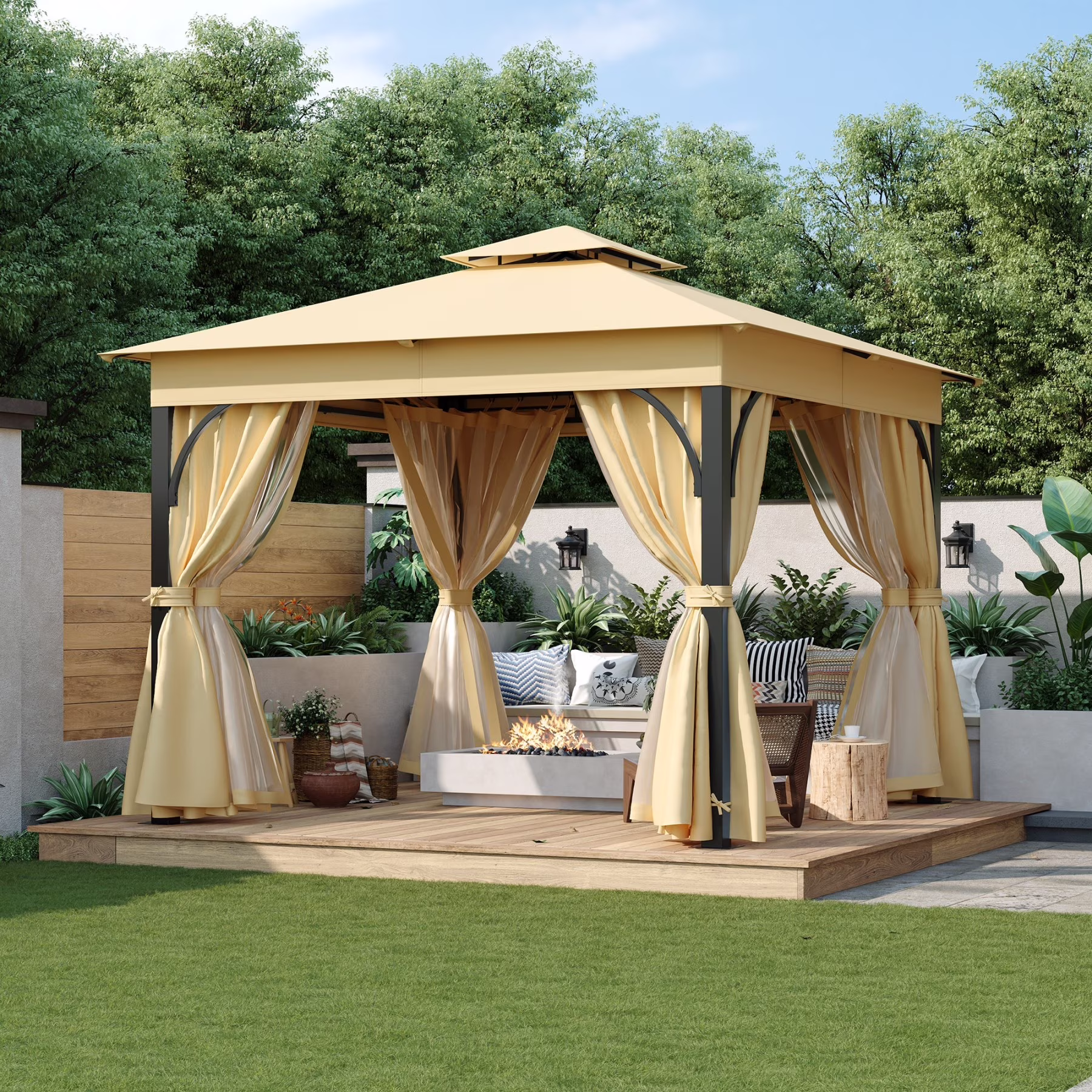 10'x10' Outdoor Gazebo,Patio Gazebo with Mosquito Netting and Privacy Screens for Backyard, Garden, Lawn and Deck,Grey