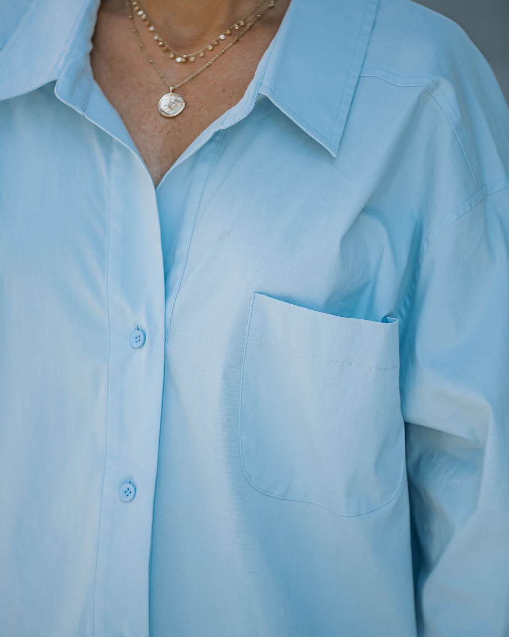 Federica Cotton Button Down Top - Light Blue - Se7enfashion