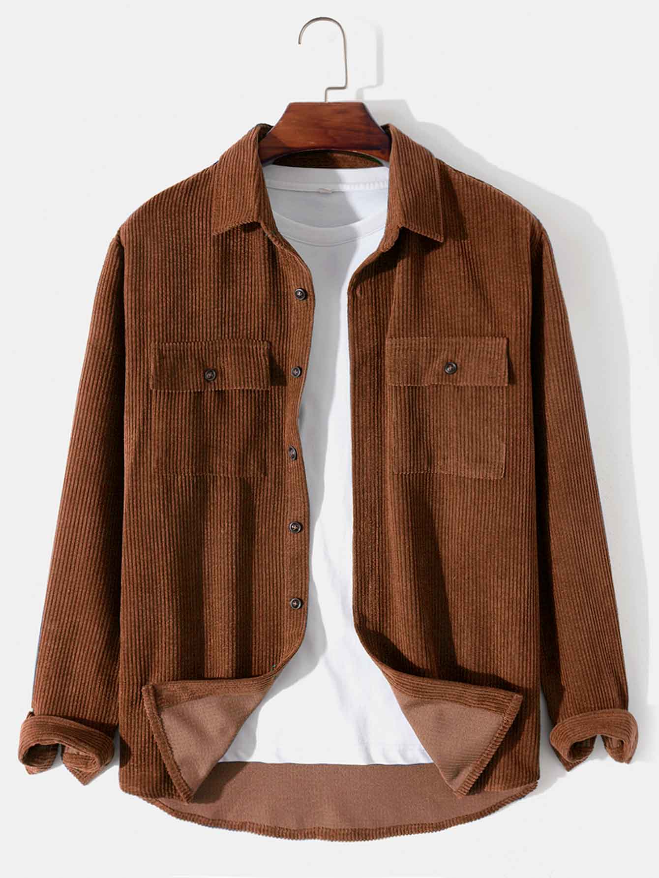Long Sleeved Corduroy Button Up Shirt With Pockets