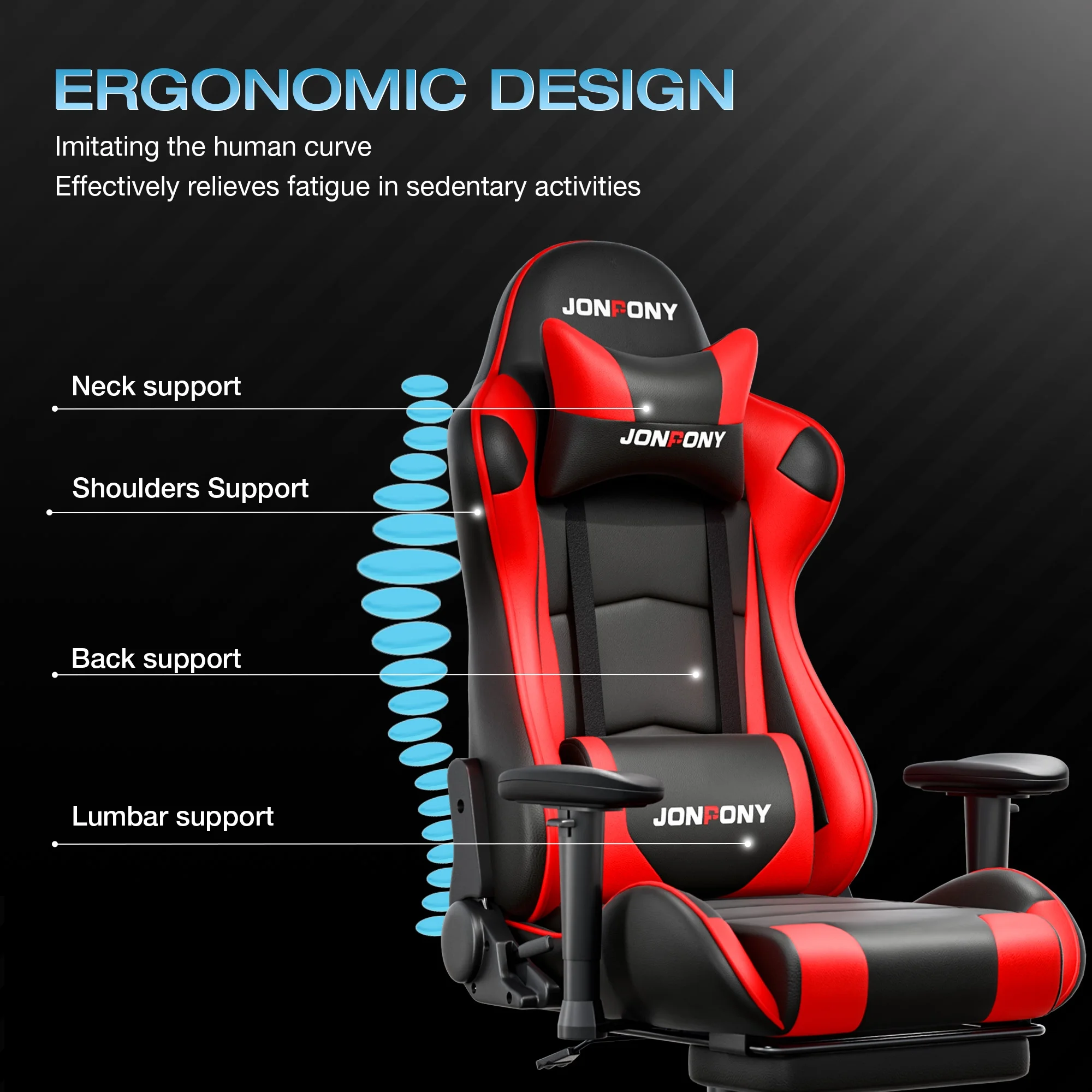 JONPONY Big and Tall 500LBS Gaming Chair, Ergonomic Design, Gamer Chair PU Leather with Footrest and Lumbar Support, High Back Office Chair Support 8 Hours Long Sitting,Red Computer Chair,Red - Image 6