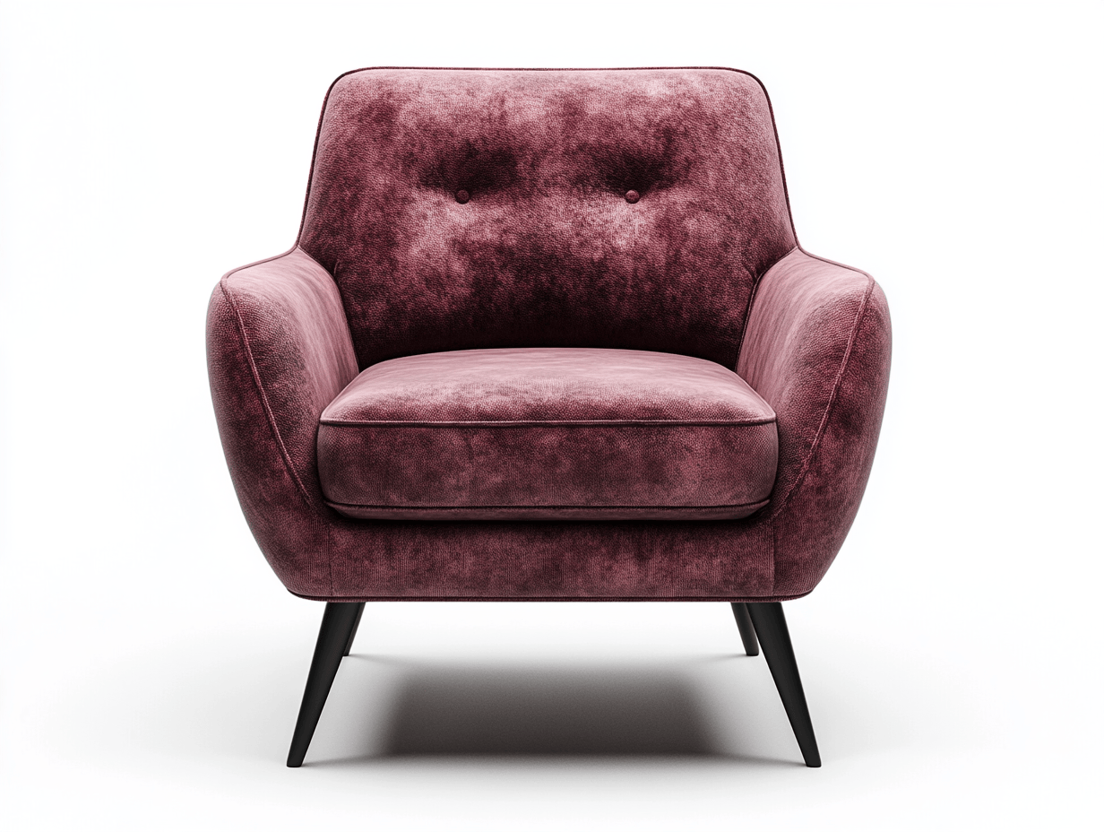 Sillón individual moderno y cómodo con tapizado burdeos y patas negras