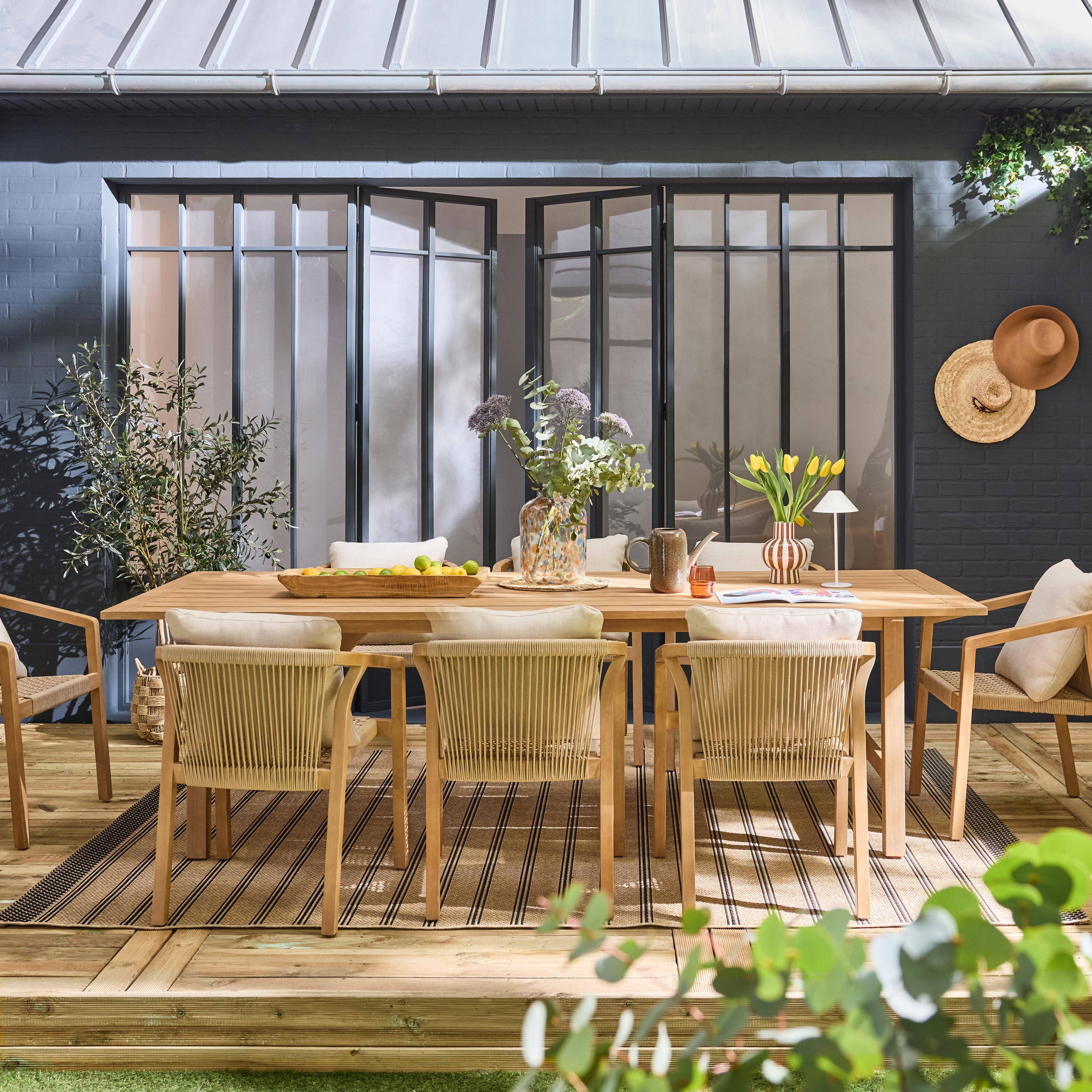 Loria + Calama - Mesa de jardín madera de eucalipto y cuerdas, 8 plazas