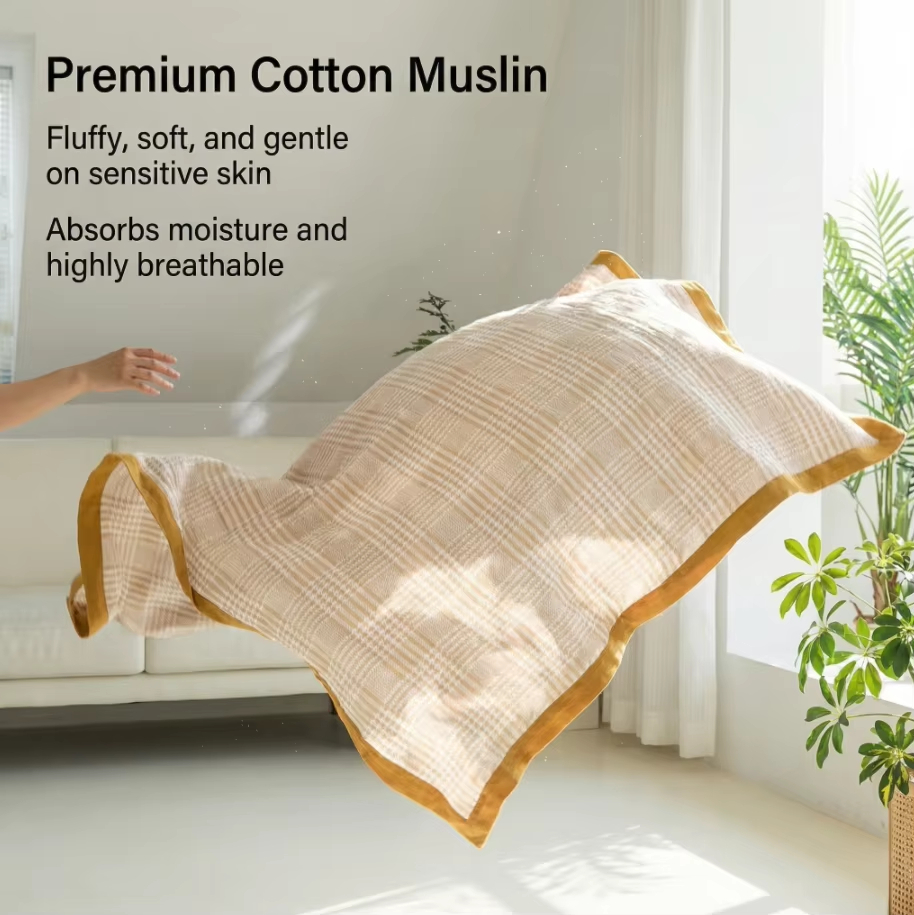 Multi Layer Bamboo Cotton Muslin Blanket Soft Hypoallergenic Lightweight Summer Air Conditioning Sofa Throw