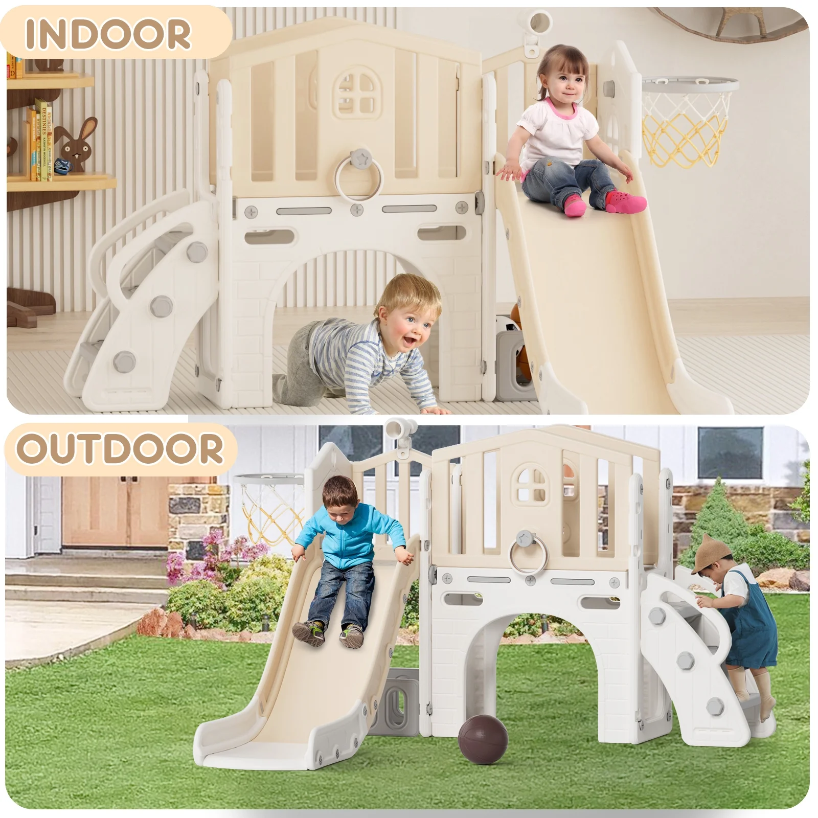 Korimefa 11-in-1 Toddler Slide Set with Golf, Basketball Hoop, Kids Slide for Toddlers Age 1-4, Climber Slip and Slides, Baby Outdoor Toys - Image 50