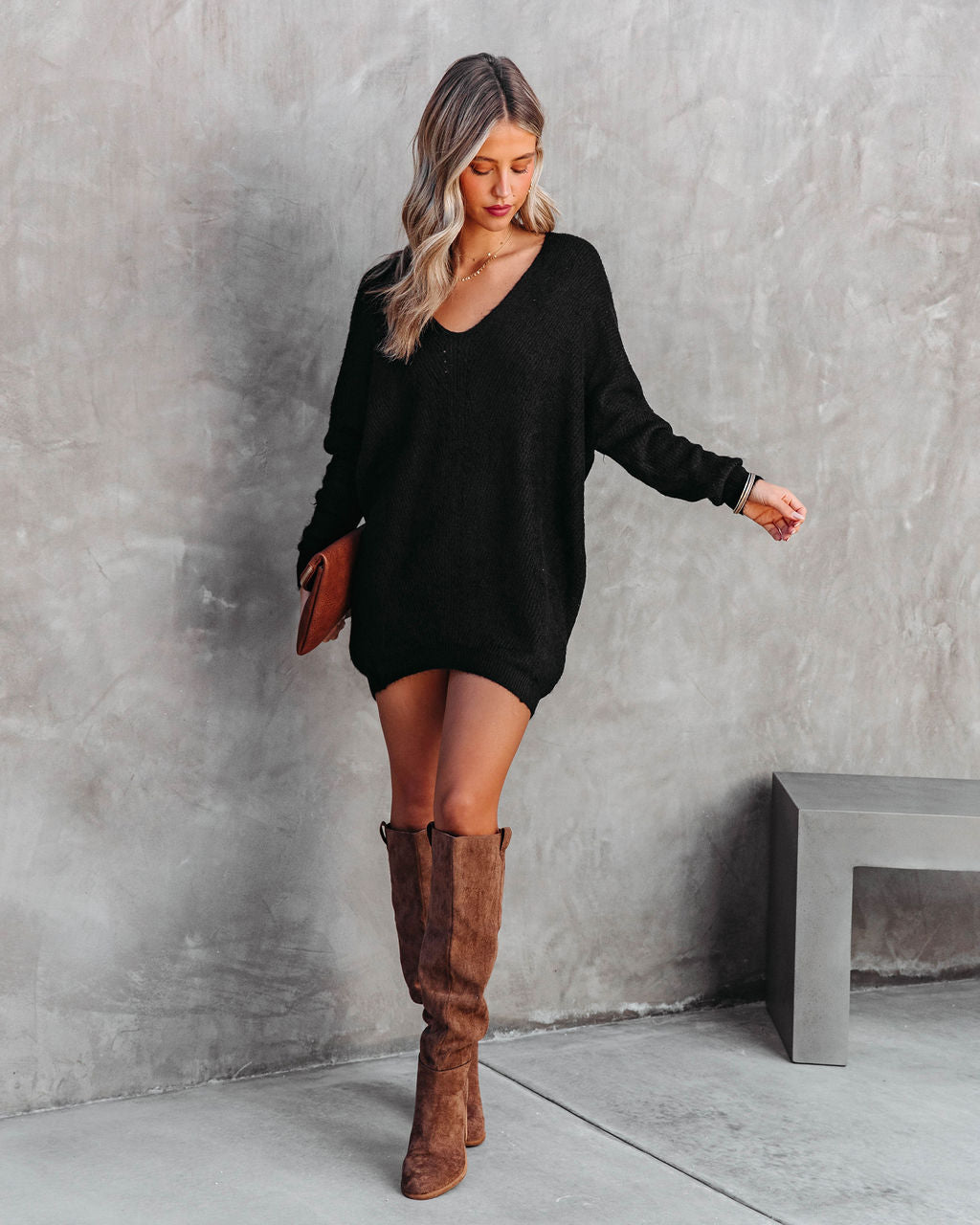 Millbrae Ribbed Sweater Dress - Black - Se7enfashion