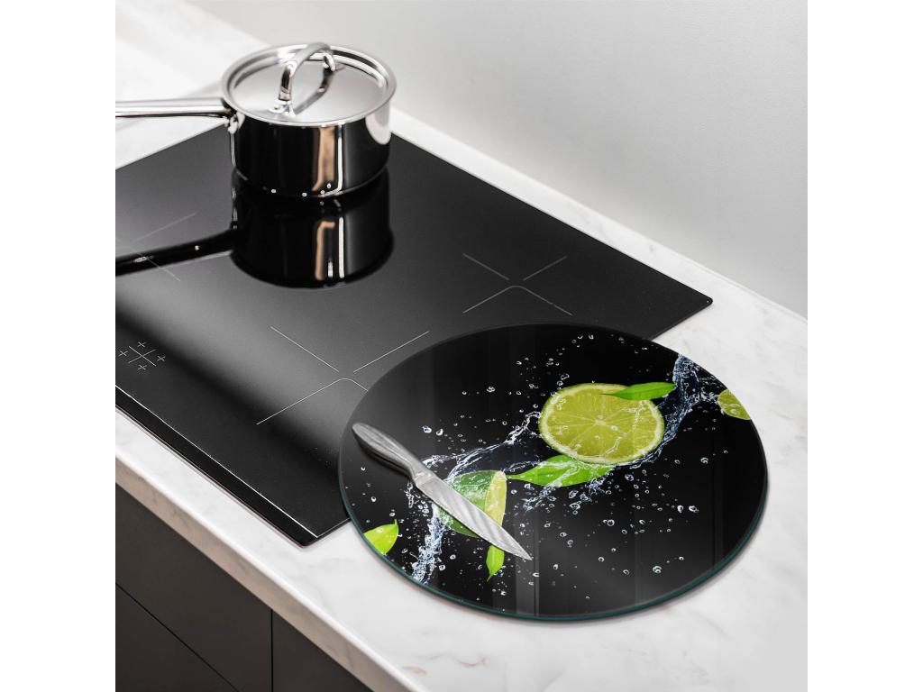 Tabla de cocina redonda de vidrio, 40 cm Limas jugosas en agua