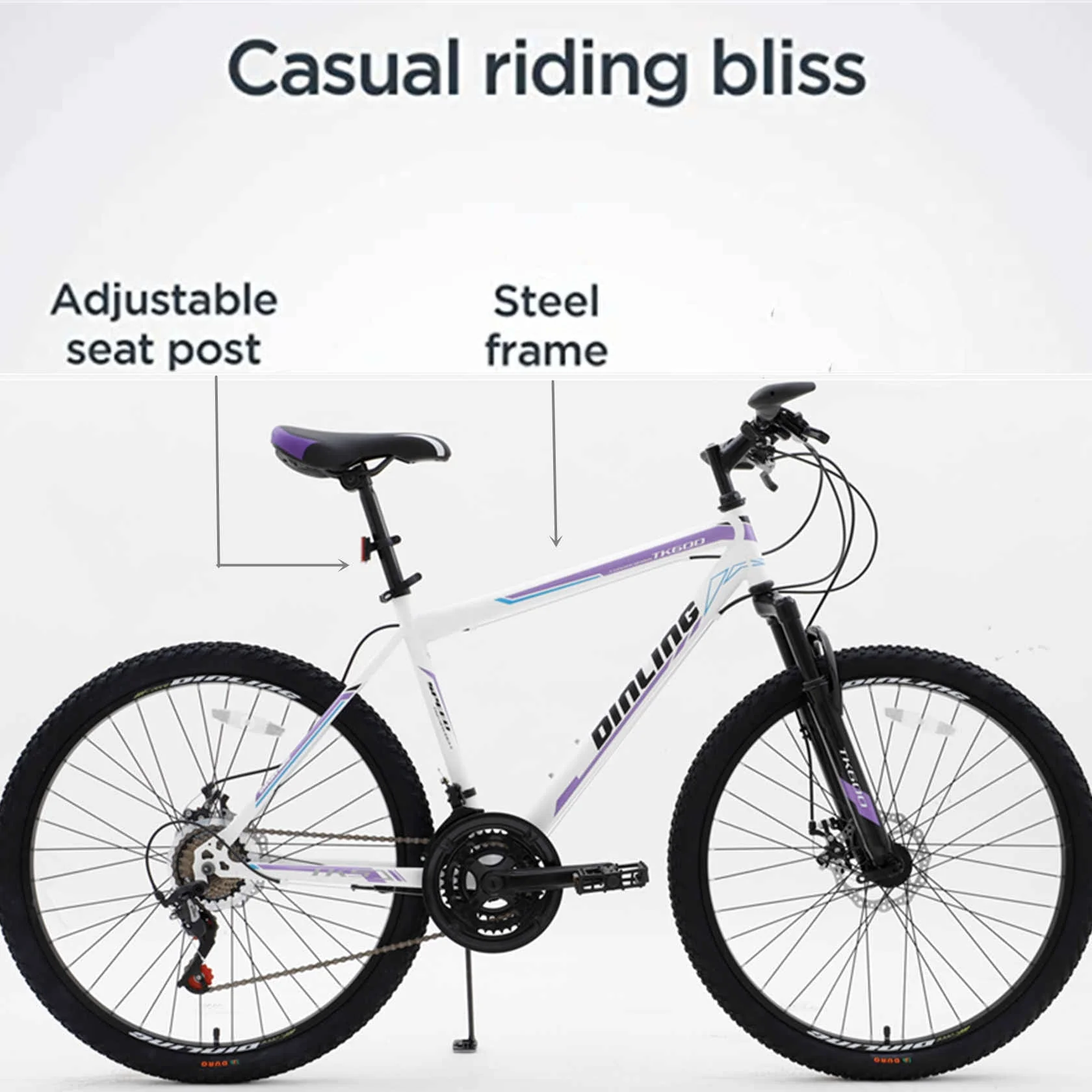 Dinling Hybrid Bike for Men and Women, Shimano 21-Speed, 26 Inch Mountain Bike Purple - Image 7