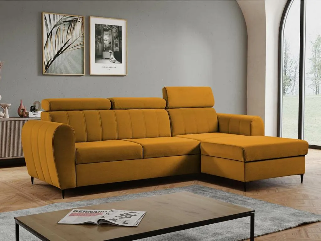 Sofá rinconero Vivircalido 126 Amarillo Función de descanso Caja de ropa de cama 262x175cm ogjv38961