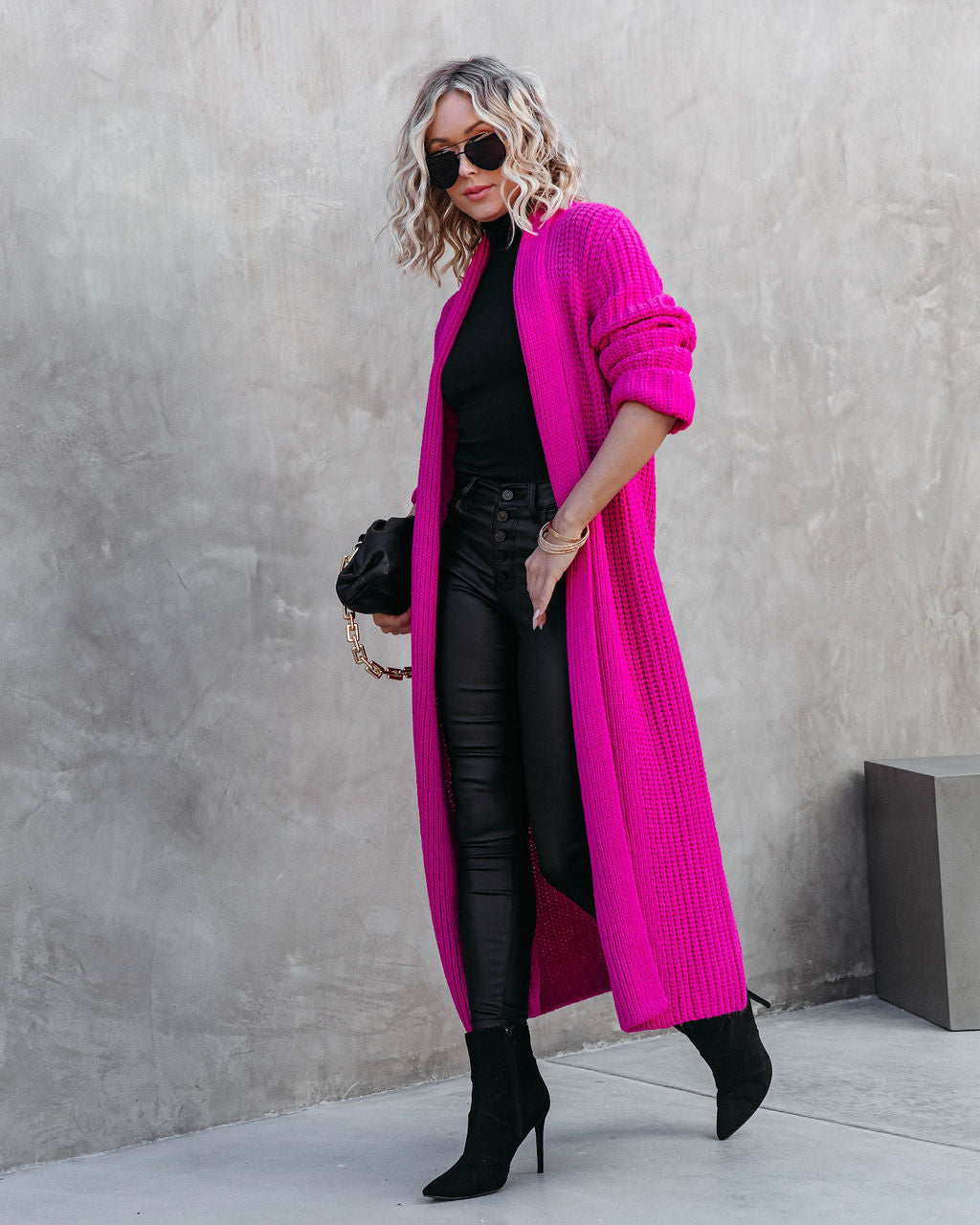 Shelby Knit Duster Cardigan - Hot Pink - Se7enfashion