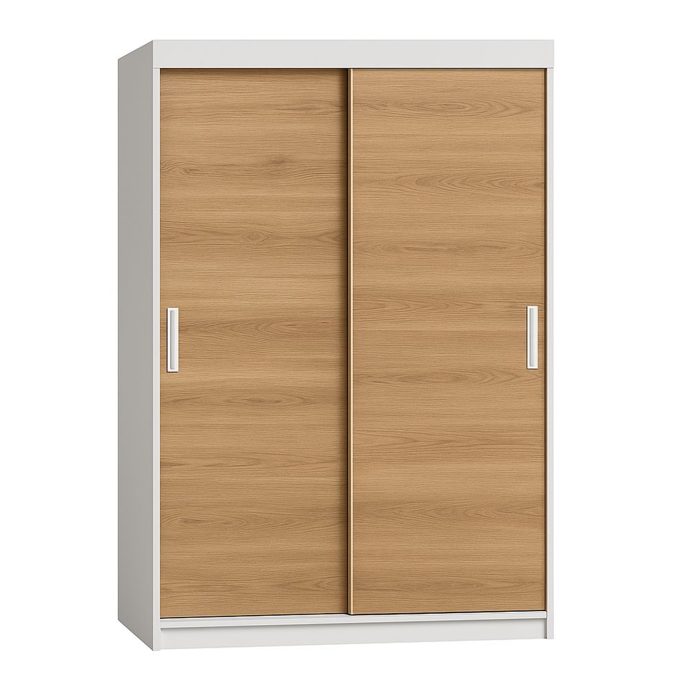 Armario Madera Puertas Correderas Almacenamiento Dormitorio 200x130x60cm Blanco/Roble