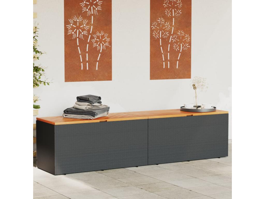 Prolenta Premium - Caja de almacenaje jardín madera acacia ratán negro 220x50x54cm