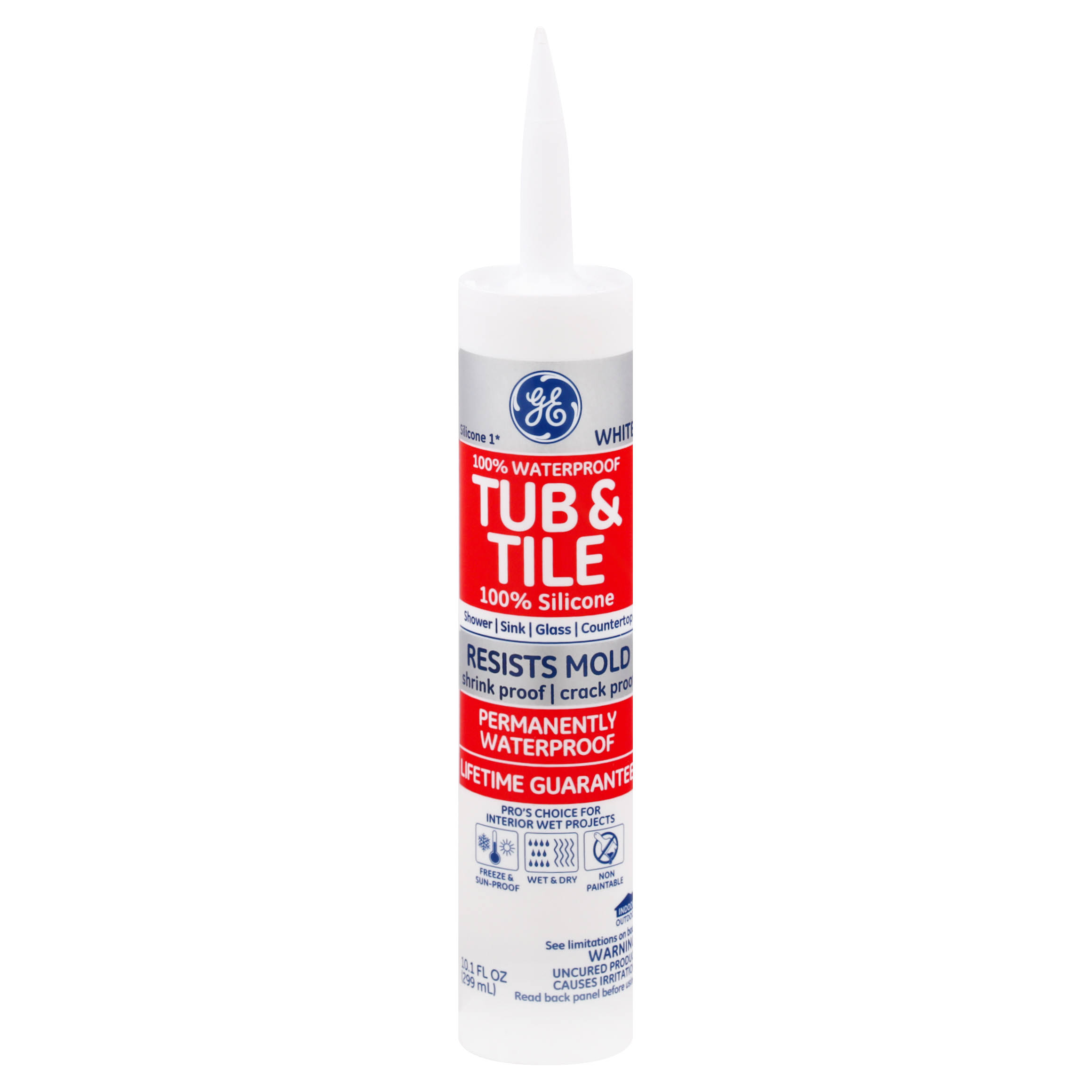 GE Silicone 1 10.1 oz. White Tub and Tile Silicone Sealant Caulk(White)