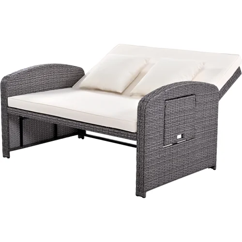 Harper & Bright Designs Rattan Outdoor Double Lounge Chaise 2-Person PE Wicker Outdoor Patio Sunbed with Canopy Cover for Backyard Garden Balcony, Beige+Black - Image 21