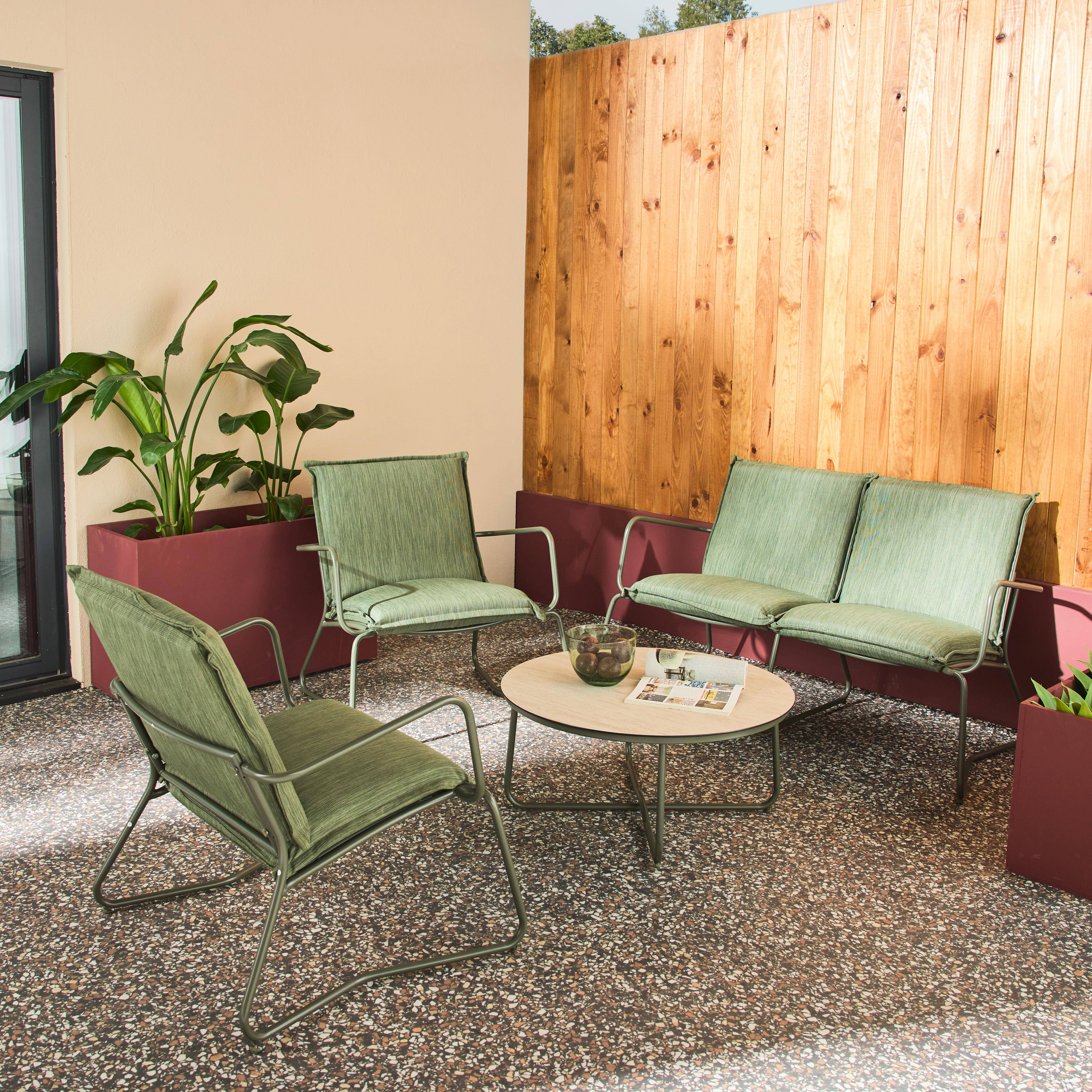 Forza - Conjunto de jardín de acero, vidrio y textileno, 4 plazas