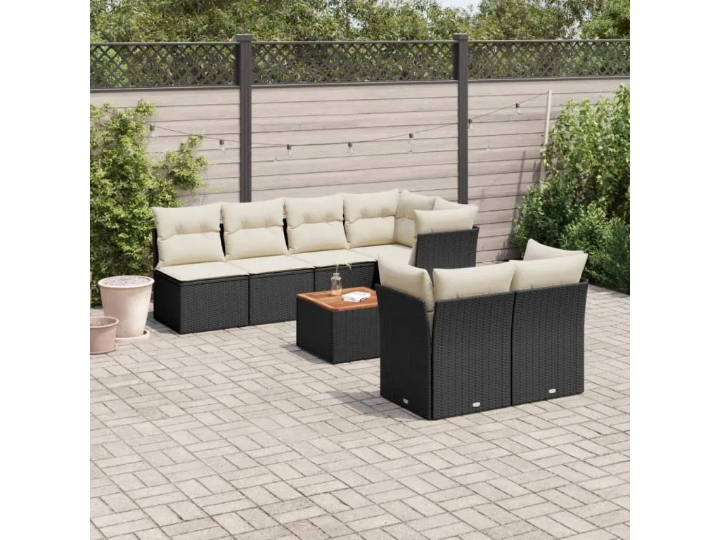 Set de sofás de jardín 8 piezas y cojines ratán sintético negro jbog31151
